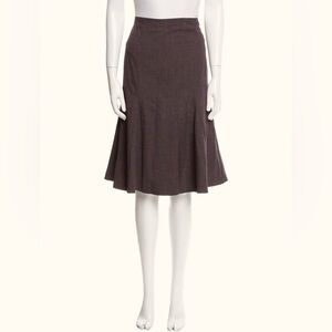 GUNEX Italian Designer Virgin Wool Tailored Tulip Brown Midi Skirt $450 Retail